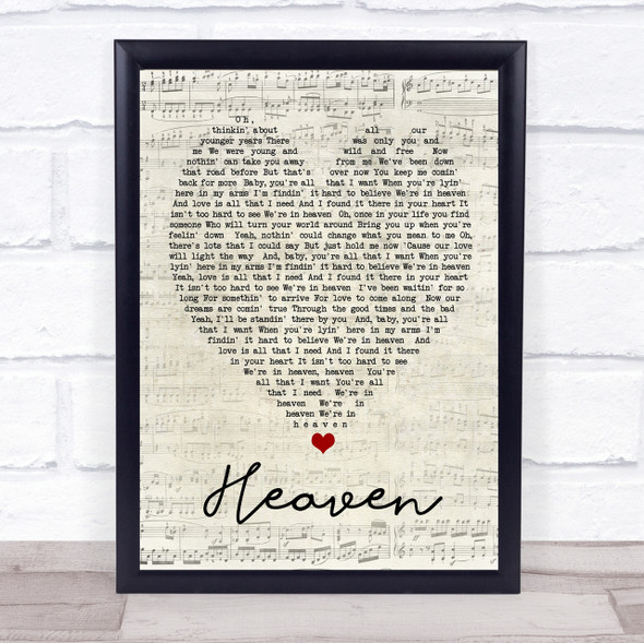 Heaven Bryan Adams Script Heart Quote Song Lyric Print