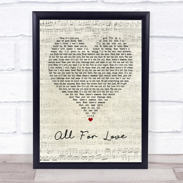 Bryan Adams All For Love Script Heart Quote Song Lyric Print