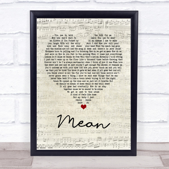 Pink Mean Script Heart Quote Song Lyric Print