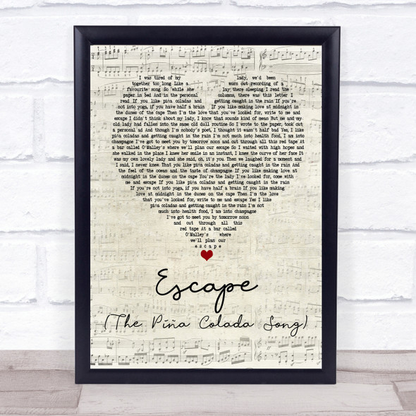 Rupert Holmes Escape (The Piña Colada Song) Script Heart Quote Song Lyric Print