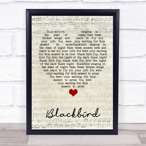 Blackbird The Beatles Script Heart Quote Song Lyric Print