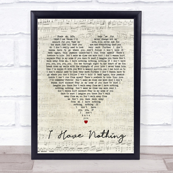 Whitney Houston I Have Nothing Script Heart Song Lyric Quote Print