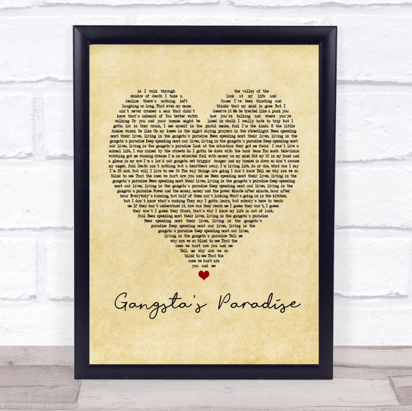 Coolio Gangsta's Paradise Vintage Heart Quote Song Lyric Print