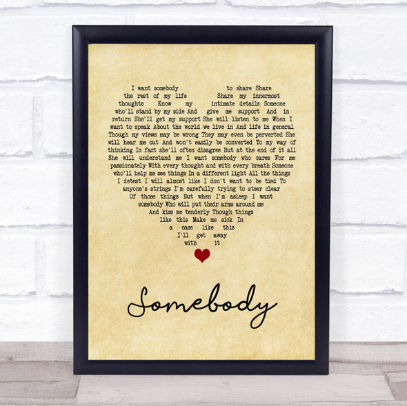 Depeche Mode Somebody Vintage Heart Quote Song Lyric Print