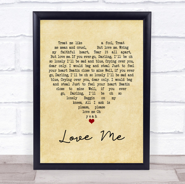 Elvis Presley Love Me Vintage Heart Quote Song Lyric Print