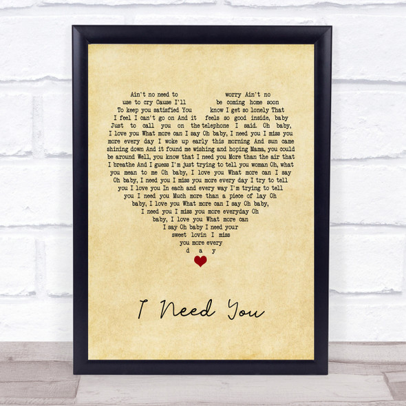 Lynyrd Skynyrd I Need You Vintage Heart Quote Song Lyric Print