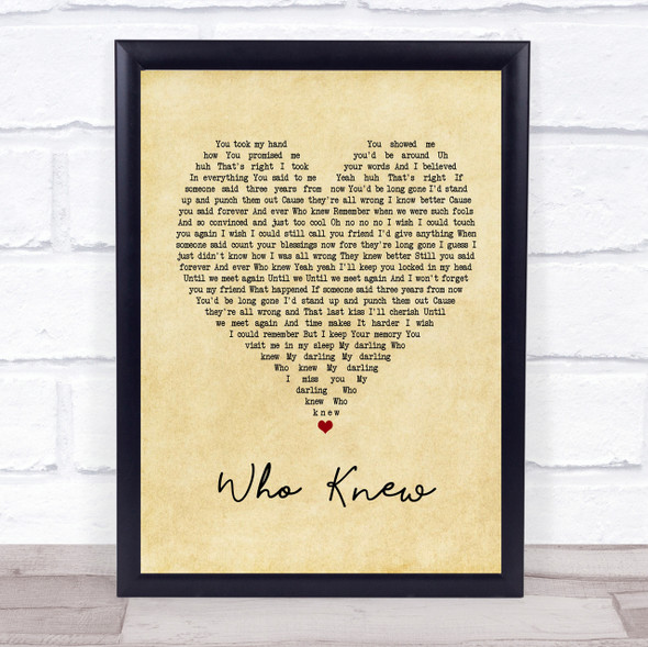Pink Who Knew Vintage Heart Quote Song Lyric Print