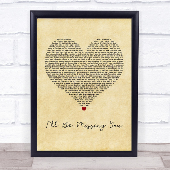 Puff Daddy I'll Be Missing You Vintage Heart Quote Song Lyric Print