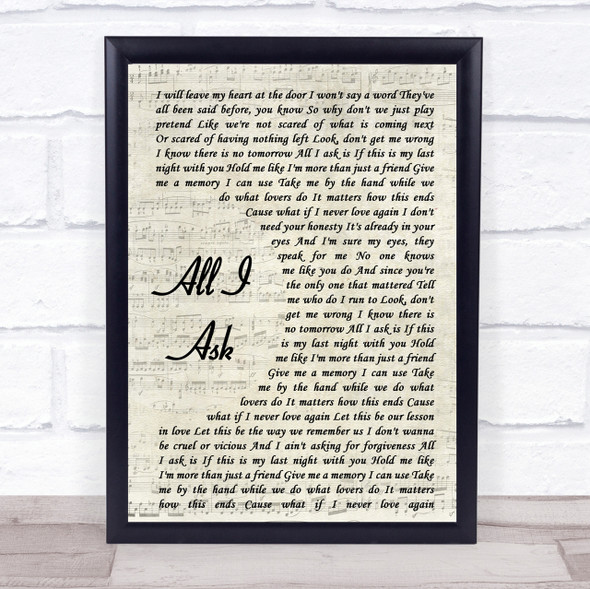 Adele All I Ask Song Lyric Vintage Script Quote Print