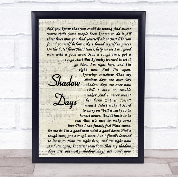 John Mayer Shadow Days Song Lyric Vintage Script Quote Print