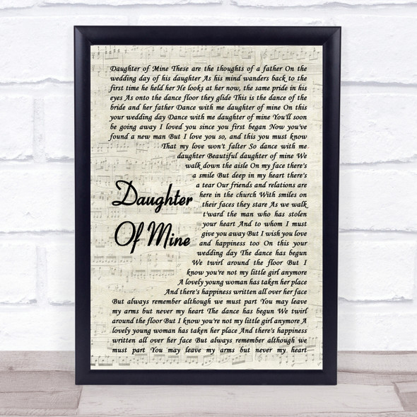 John McDermott Daughter Of Mine Song Lyric Vintage Script Quote Print