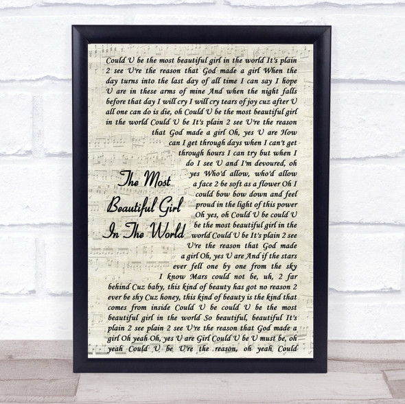 Prince The Most Beautiful Girl In The World Song Lyric Vintage Script Print