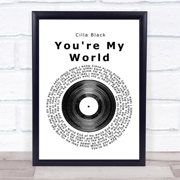 Cilla Black You're My World Vinyl Record Song Lyric Quote Print