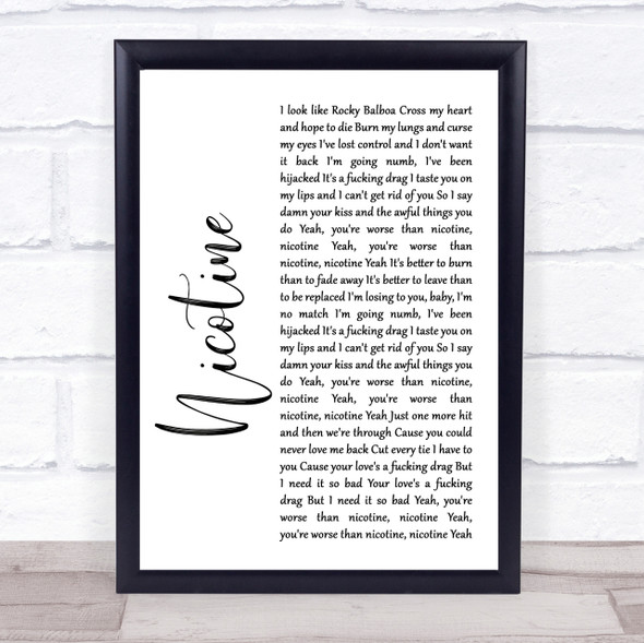 Panic! At The Disco Nicotine White Script Song Lyric Quote Print