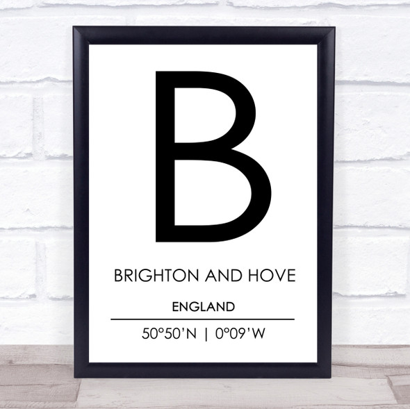 Brighton And Hove England Coordinates Travel Print