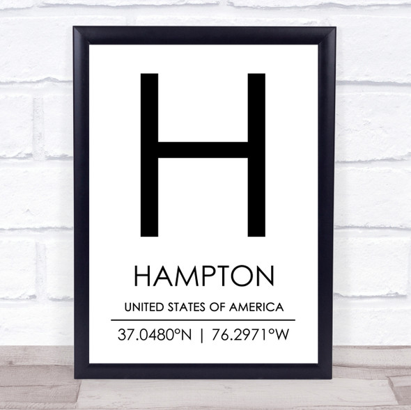 Hampton United States Of America Coordinates Travel Quote Print