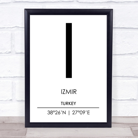 Izmir Turkey Coordinates World City Travel Print