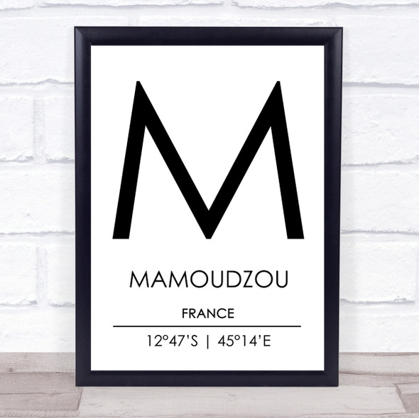 Mamoudzou France Coordinates World City Travel Print