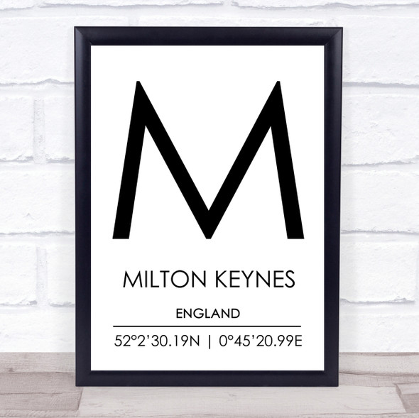 Milton Keynes England Coordinates Travel Print