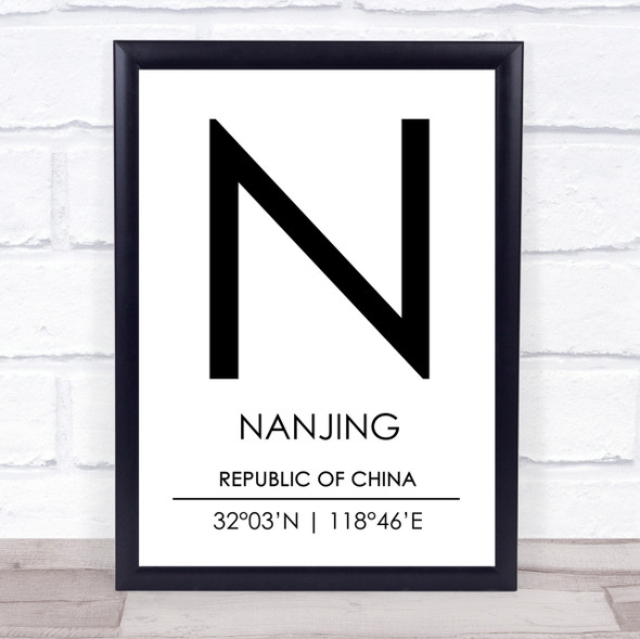 Nanjing Republic Of China Coordinates Travel Print