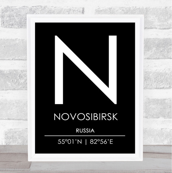 Novosibirsk Russia Coordinates Black & White Travel Print