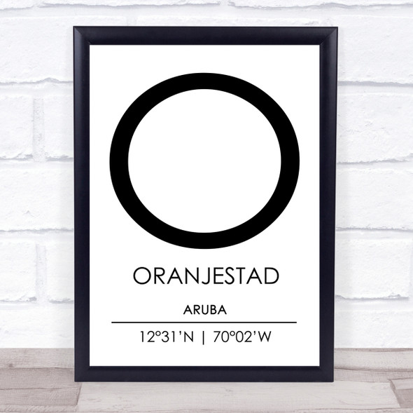 Oranjestad Aruba Coordinates World City Travel Print