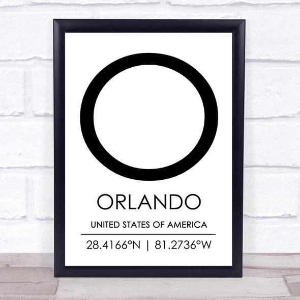 Orlando United States Of America Coordinates Travel Quote Print