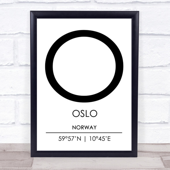 Oslo Norway Coordinates World City Travel Print