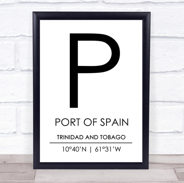 Port Of Spain Trinidad And Tobago Coordinates Travel Quote Print