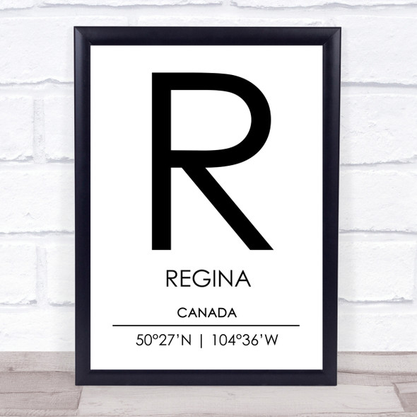 Regina Canada Coordinates World City Travel Print
