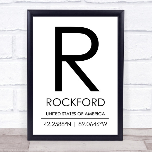 Rockford United States Of America Coordinates Travel Quote Print