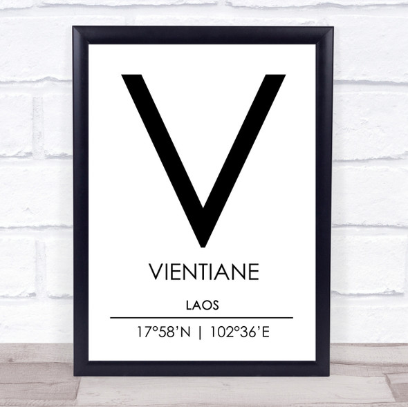 Vientiane Laos Coordinates World City Travel Print