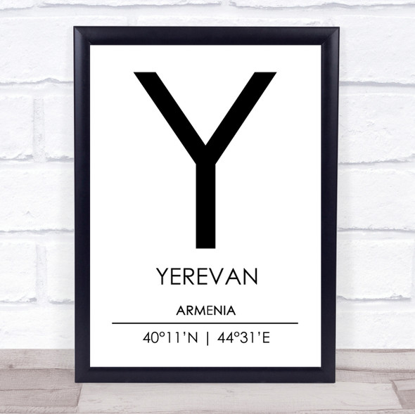 Yerevan Armenia Coordinates World City Travel Print