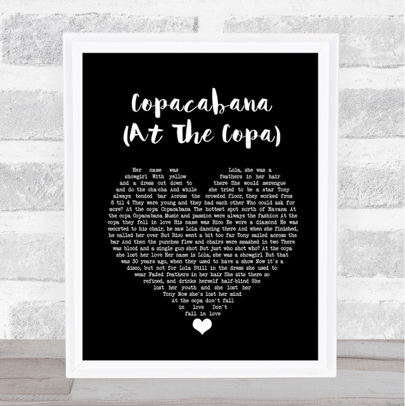 Barry Manilow Copacabana (At The Copa) Black Heart Music Gift Poster Print