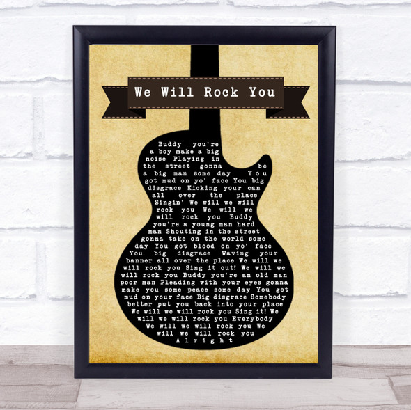 Queen We Will Rock You Black Guitar Music Gift Poster Print