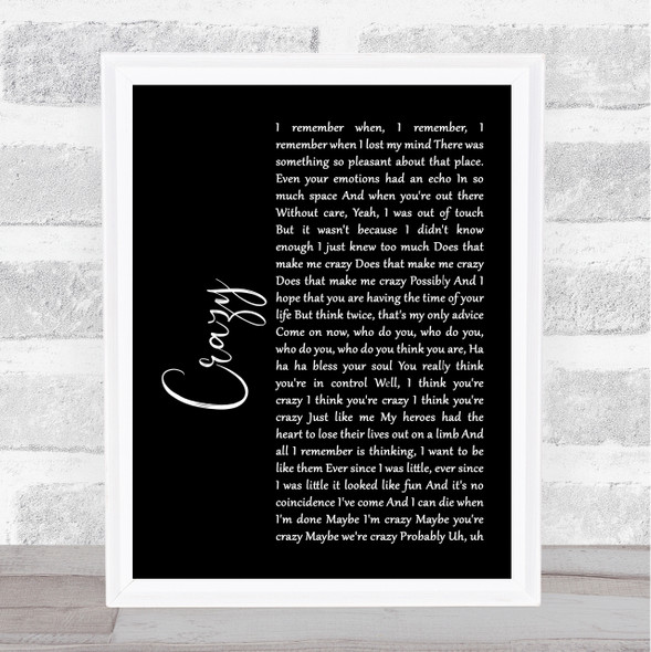 Gnarls Barkley Crazy Black Script Music Gift Poster Print
