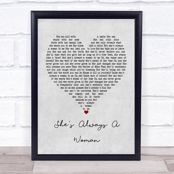 Billy Joel She's Always A Woman Grey Heart Music Gift Poster Print