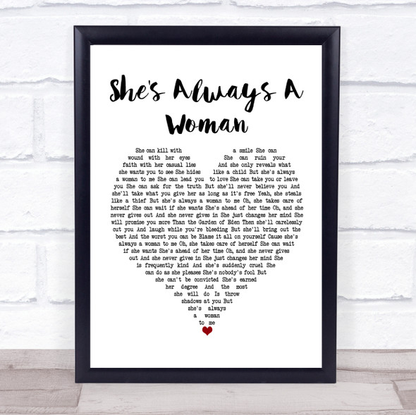 Billy Joel She's Always A Woman White Heart Music Gift Poster Print