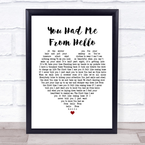 Bon Jovi You Had Me From Hello White Heart Music Gift Poster Print