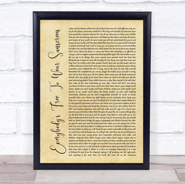 Baz Luhrmann Everybody's Free To Wear Sunscreen Rustic Script Music Gift Poster Print