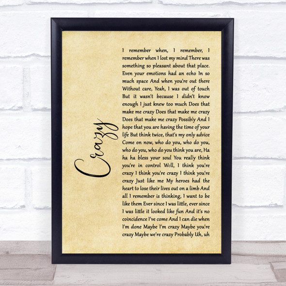 Gnarls Barkley Crazy Rustic Script Music Gift Poster Print