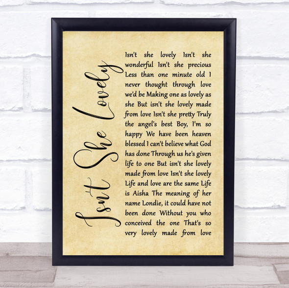 Stevie Wonder Isn't She Lovely Rustic Script Music Gift Poster Print