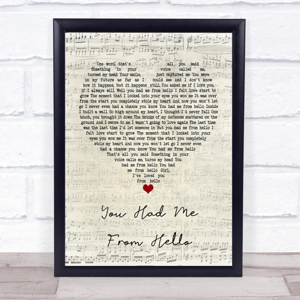 Kenny Chesney You Had Me From Hello Script Heart Music Gift Poster Print