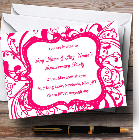White & Pink Swirl Deco Customised Anniversary Party Invitations