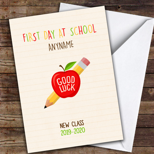 Apple Pencil Good First Day Of School Customised Good Luck Card