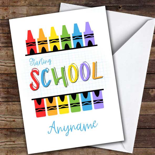 Crayons Starting School Unfinished Customised Good Luck Card