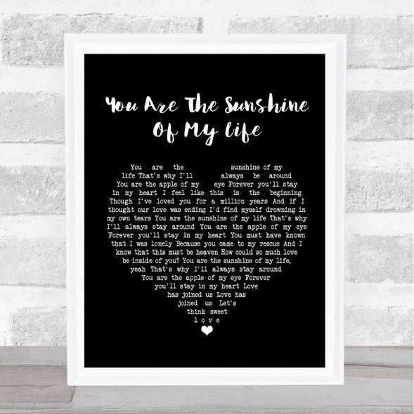 Stevie Wonder You Are The Sunshine Of My Life Black Heart Song Lyric Music Gift Poster Print