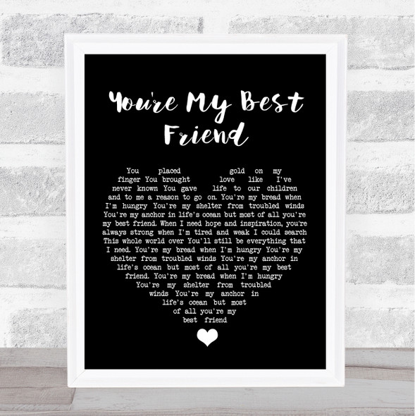 Don Williams You're My Best Friend Black Heart Song Lyric Music Gift Poster Print