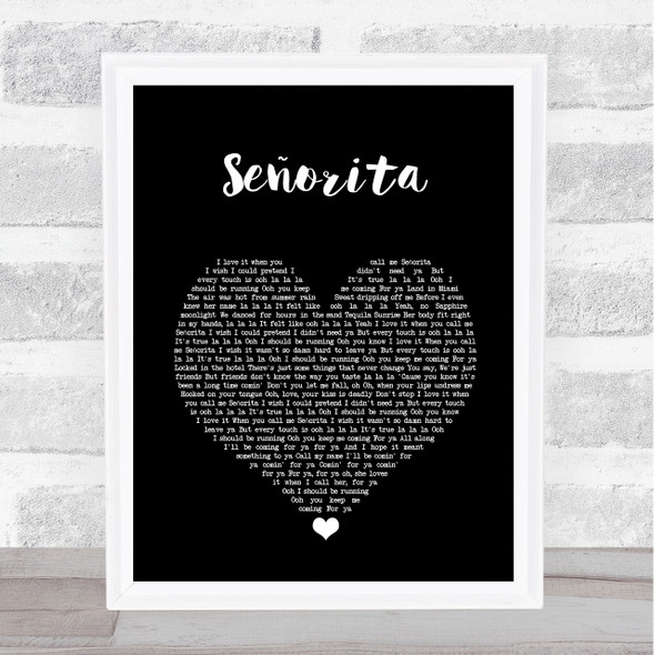 Shawn Mendes & Camila Cabello Señorita Black Heart Song Lyric Music Gift Poster Print