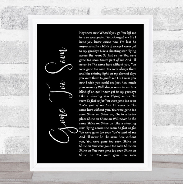 Simple Plan Gone Too Soon Black Script Song Lyric Music Gift Poster Print